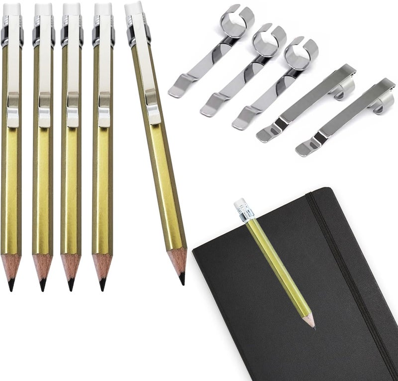 Adhere 12pcs Golf Pencils with eraser Hexagon gold with clips Graphite 2B for Golf Event Scoring,Wedding,Company Meetings,Pew, Pocket(z-Gold pencil+ pencil clip) - Image 1